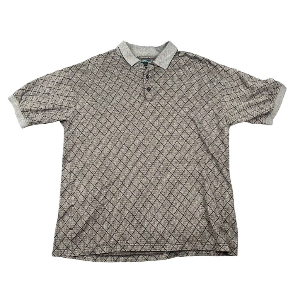 Bolle Golf Polo Shirt Mens Large Brown Diamond Grid Mercerized Cotton